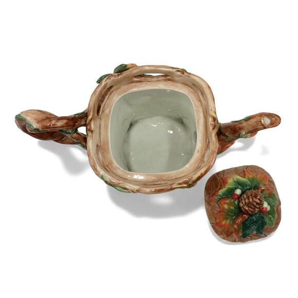 FITZ & FLOYD Classics Christmas Lodge Teapot With Pinecone and Leaf Design - Picture 10 of 13